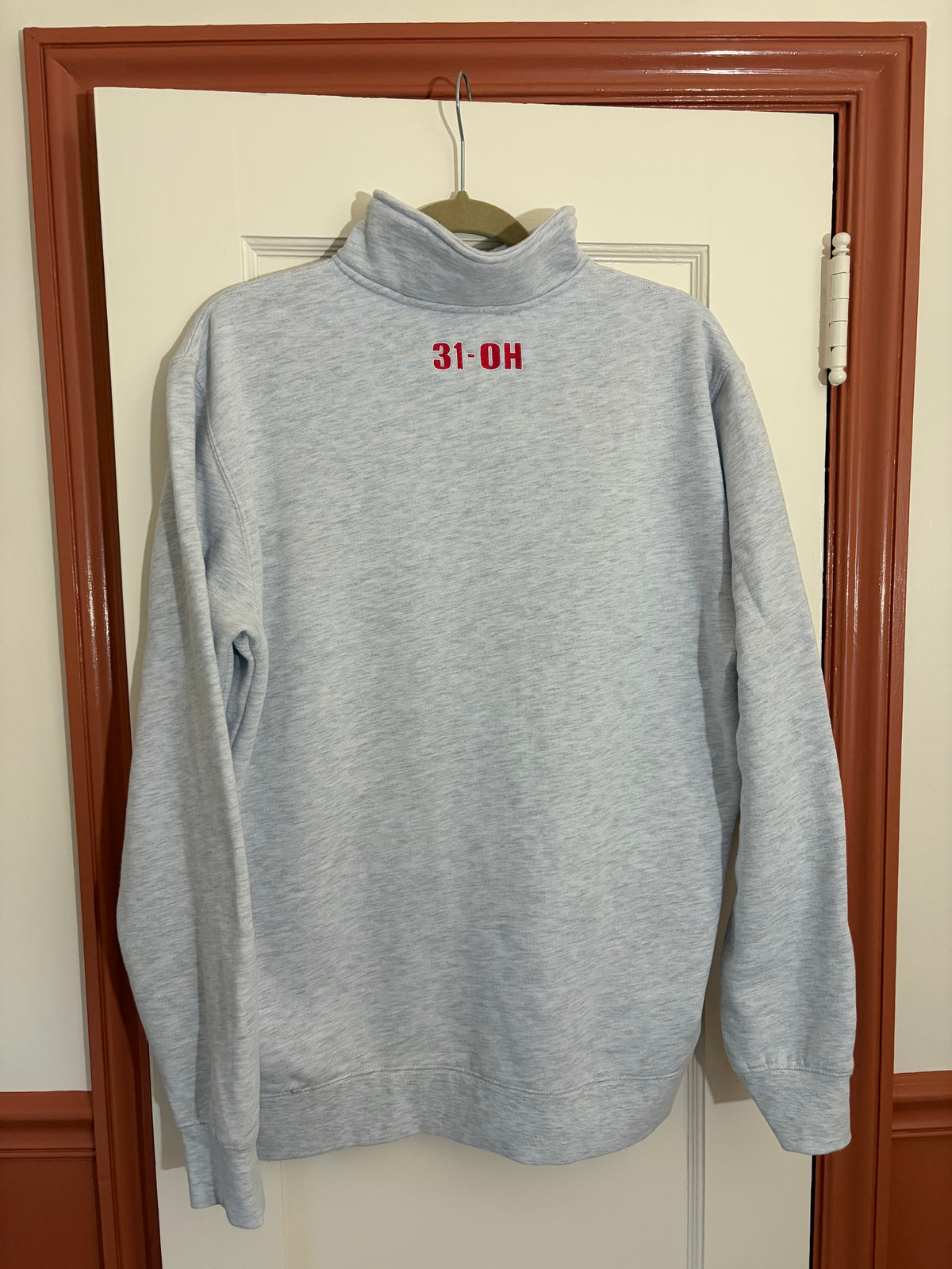 Back view showing 31-OH embroidery on Miami University Men's Basketball Quarter Zip