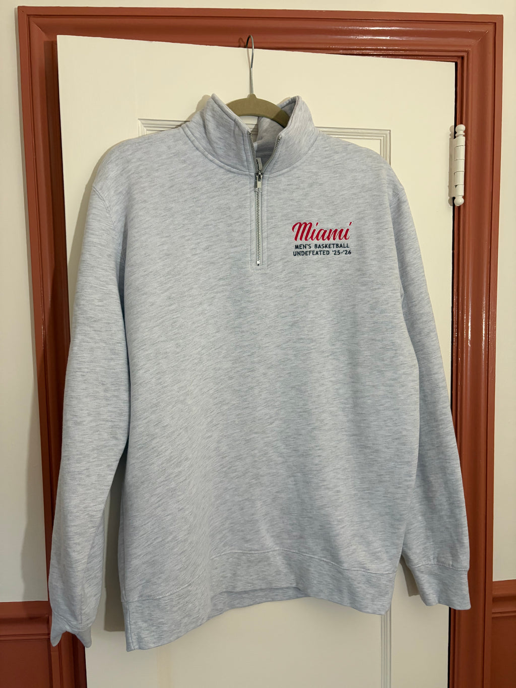 Front view of Miami University Men's Basketball Commemorative Quarter Zip